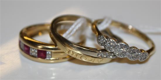 18ct gold, ruby & diamond half eternity ring, 18ct gold & diamond puzzle ring & similar illusion-set ring